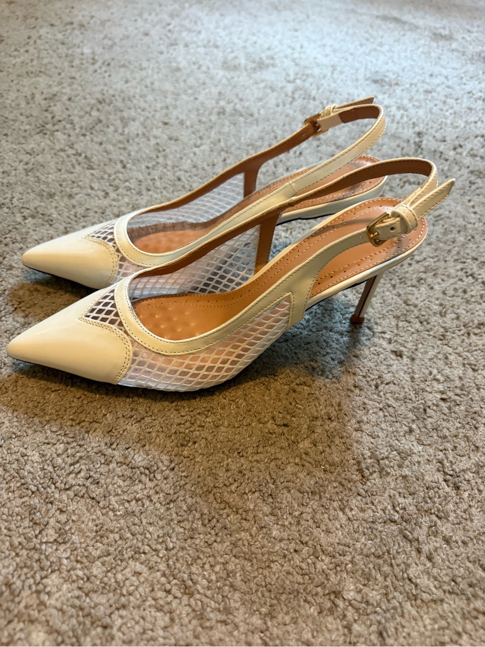 Inspired Hearts White Mesh Pointed Slingback Heels